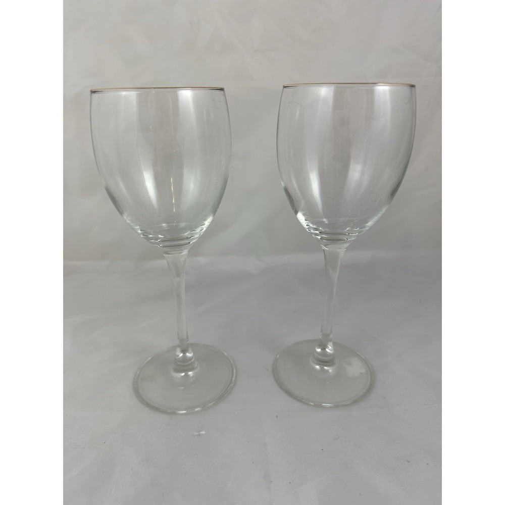 Wine Glasses Gold Rim 7.5"/8 oz Set Of 2